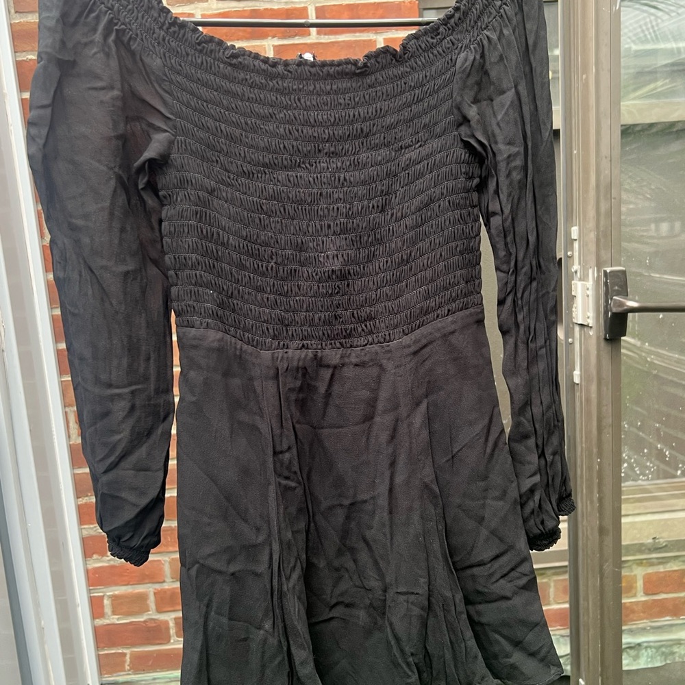 Reformation Black Off-Shoulder Honor Dress